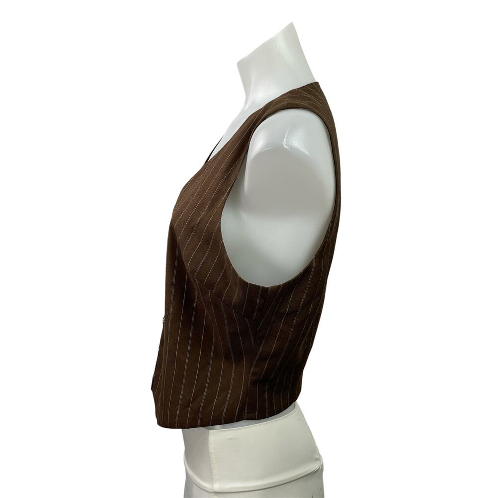 Reformation Women's Brown Sleeveless Pinstriped V-neck Crop Sweater Vest Top 8 - Picture 2 of 4